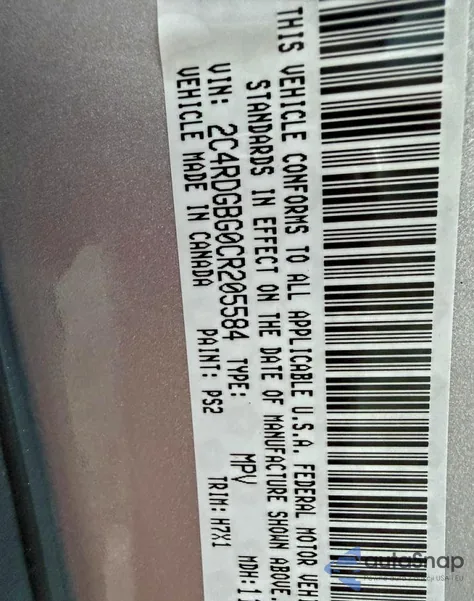 2012 Dodge Grand Caravan Se из США, поврежденный, VIN 2C4RDGBG0CR205584